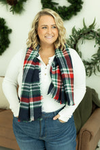 Load image into Gallery viewer, Blanket Scarf - Blue, Red and Green Plaid