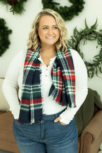 Blanket Scarf - Blue, Red and Green Plaid