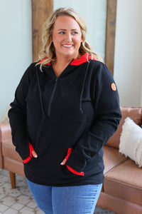 Avery Accent HalfZip Hoodie - Black and Red