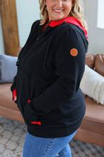 Load image into Gallery viewer, Avery Accent HalfZip Hoodie - Black and Red
