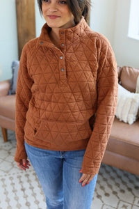 Geometric Button Snap Pullover - Rust
