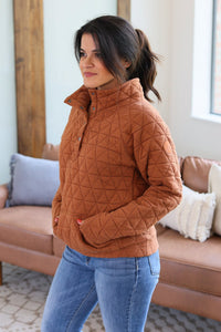 Geometric Button Snap Pullover - Rust