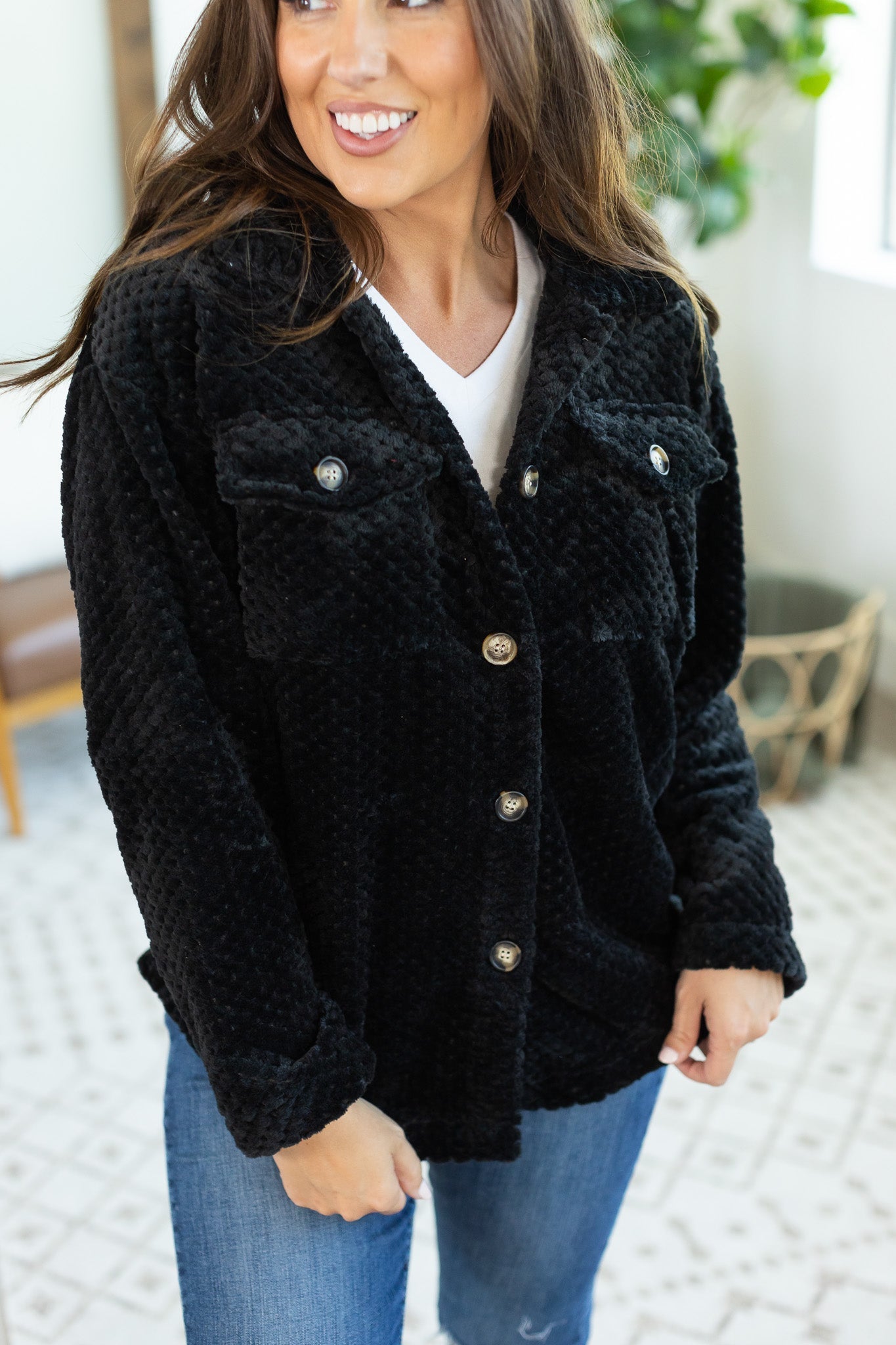 Fleece Shacket - Black