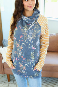 Classic Zoey ZipCowl Sweatshirt - Navy and Mustard Mix