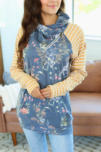 Classic Zoey ZipCowl Sweatshirt - Navy and Mustard Mix
