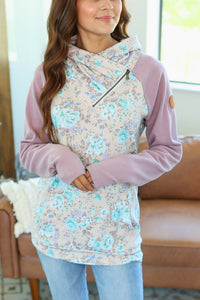 Classic Zoey ZipCowl Sweatshirt - Mint and Mauve Floral