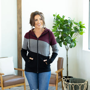Classic Colorblock FullZip - Burgundy, Grey, and Black