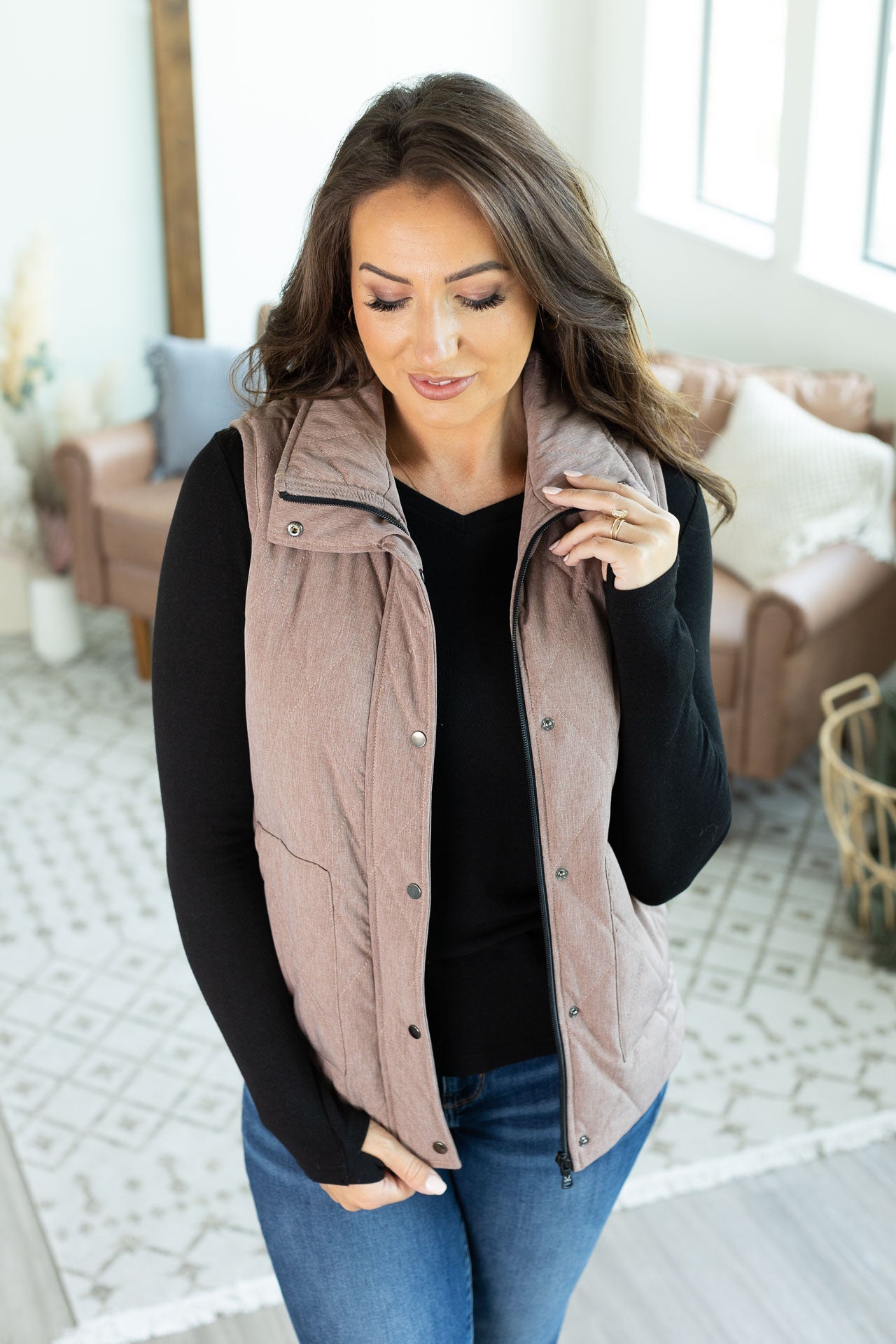 Remy Zip Up Vest - Heathered Chestnut