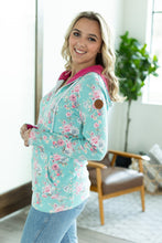 Load image into Gallery viewer, Classic Halfzip Hoodie - Mint Floral with Pink Accents