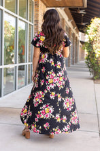 Load image into Gallery viewer, Harley High-Lo Dress - Black with Pink and Yellow Floral