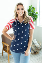 Load image into Gallery viewer, Henley Hoodie Top - Stars and Stripes