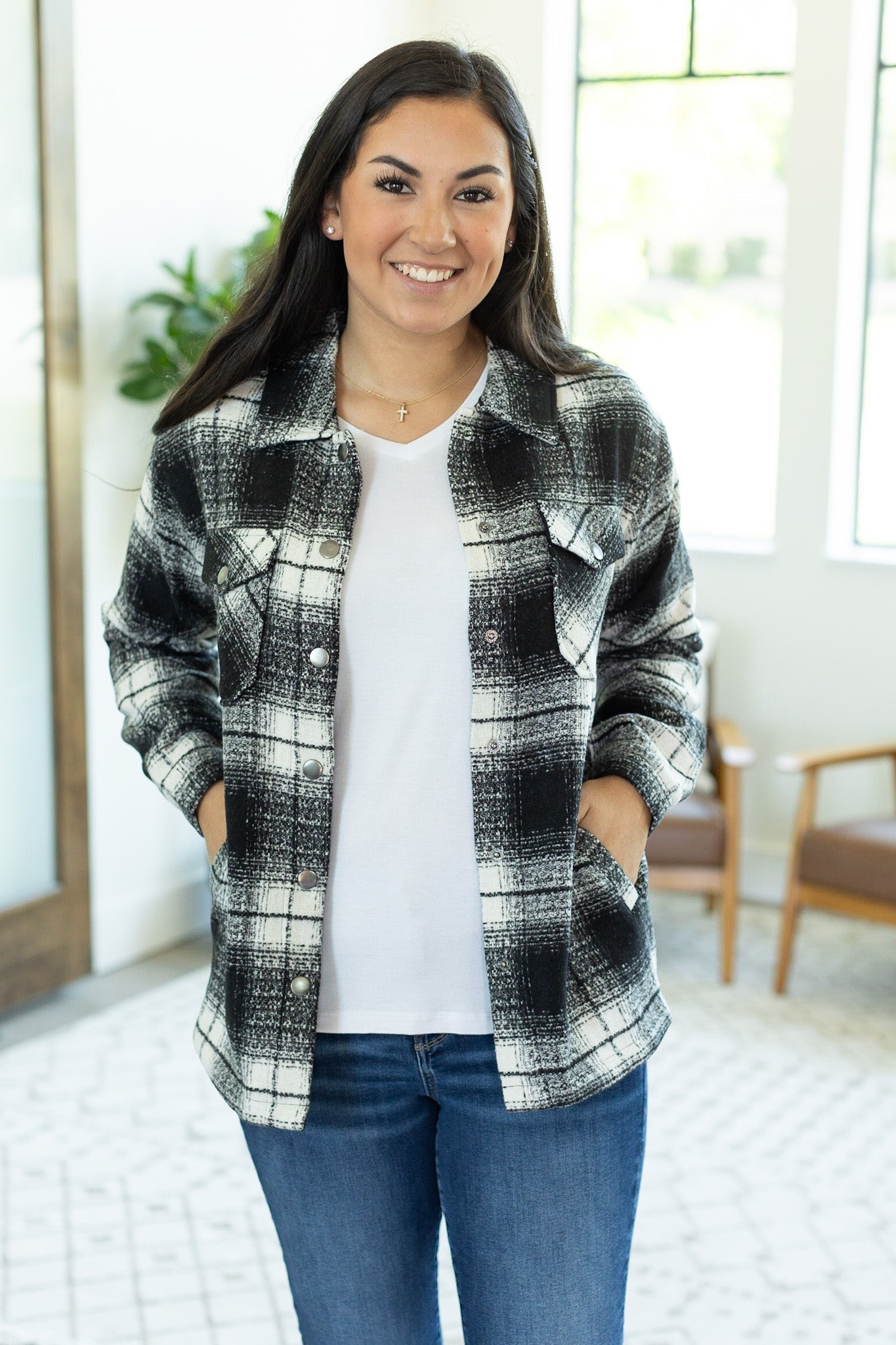 Norah Plaid Shacket - Quilted Black