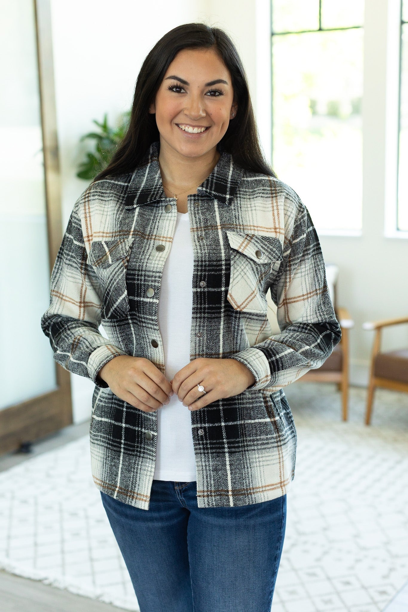 Norah Plaid Shacket - Black and Gold