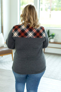 Abby Accent Top - Charcoal and Red Plaid