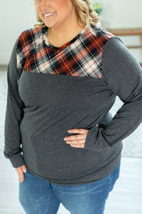 Abby Accent Top - Charcoal and Red Plaid