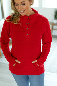 Geometric Button Snap Pullover - Red