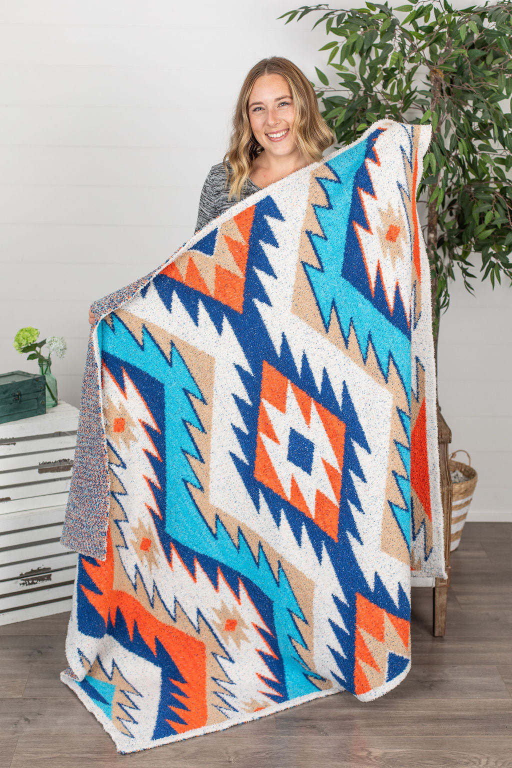 Plush and Fuzzy Blanket - Teal Mix Aztec