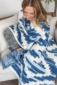 Plush and Fuzzy Blanket - Blue Aztec