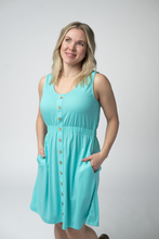 Load image into Gallery viewer, Beverly Button Dress - Aqua