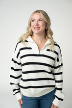 Load image into Gallery viewer, Quarter Zip Striped Pullover - Black and White
