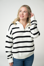 Load image into Gallery viewer, Quarter Zip Striped Pullover - Black and White