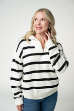 Load image into Gallery viewer, Quarter Zip Striped Pullover - Black and White