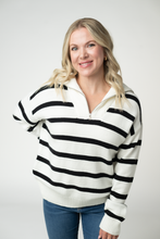 Load image into Gallery viewer, Quarter Zip Striped Pullover - Black and White