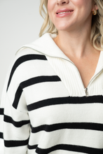 Load image into Gallery viewer, Quarter Zip Striped Pullover - Black and White