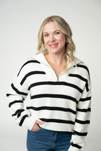 Load image into Gallery viewer, Quarter Zip Striped Pullover - Black and White