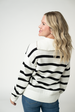 Load image into Gallery viewer, Quarter Zip Striped Pullover - Black and White