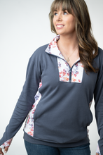 Load image into Gallery viewer, Rowan Zip Pullover - Slate Blue and Autumn Watercolor