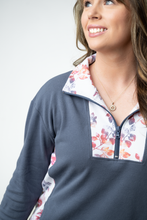Load image into Gallery viewer, Rowan Zip Pullover - Slate Blue and Autumn Watercolor