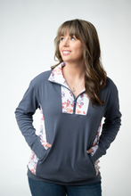 Load image into Gallery viewer, Rowan Zip Pullover - Slate Blue and Autumn Watercolor
