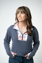 Load image into Gallery viewer, Rowan Zip Pullover - Slate Blue and Autumn Watercolor