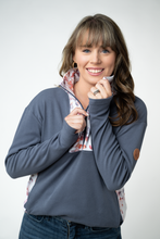 Load image into Gallery viewer, Rowan Zip Pullover - Slate Blue and Autumn Watercolor