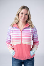 Load image into Gallery viewer, Classic Halfzip Hoodie - Rainbow Stripes and Sun Kissed Coral