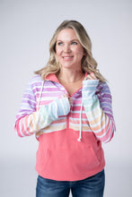 Load image into Gallery viewer, Classic Halfzip Hoodie - Rainbow Stripes and Sun Kissed Coral
