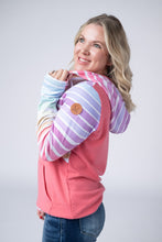 Load image into Gallery viewer, Classic Halfzip Hoodie - Rainbow Stripes and Sun Kissed Coral