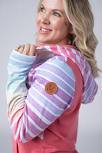 Load image into Gallery viewer, Classic Halfzip Hoodie - Rainbow Stripes and Sun Kissed Coral