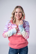 Load image into Gallery viewer, Classic Halfzip Hoodie - Rainbow Stripes and Sun Kissed Coral
