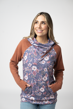 Load image into Gallery viewer, Classic Zoey ZipCowl Sweatshirt - Blushwood Floral and Terra Cotta