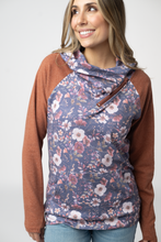 Load image into Gallery viewer, Classic Zoey ZipCowl Sweatshirt - Blushwood Floral and Terra Cotta