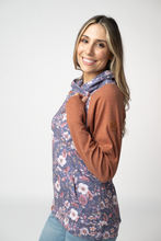 Load image into Gallery viewer, Classic Zoey ZipCowl Sweatshirt - Blushwood Floral and Terra Cotta