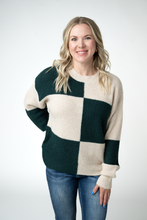 Load image into Gallery viewer, Checkered Block Sweater - Cream and Evergreen