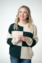 Load image into Gallery viewer, Checkered Block Sweater - Cream and Evergreen