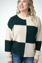 Load image into Gallery viewer, Checkered Block Sweater - Cream and Evergreen