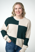 Load image into Gallery viewer, Checkered Block Sweater - Cream and Evergreen