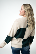 Load image into Gallery viewer, Checkered Block Sweater - Cream and Evergreen