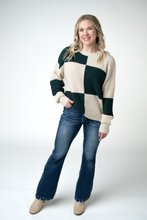 Load image into Gallery viewer, Checkered Block Sweater - Cream and Evergreen