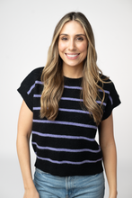 Load image into Gallery viewer, Striped Sweater Top - Black and Purple